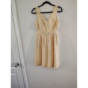 ModCloth Yellow Gingham Cut Out Fit and Flare Mini Dress Womens Small Retro